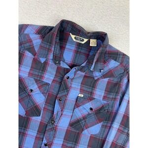 Salt Valley Western Shirt Mens Large Blue Plaid Cotton Pearl Snap Long Sleeve
